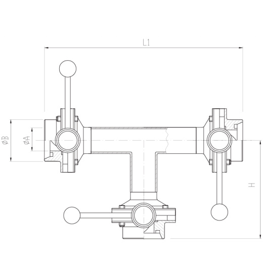 Клапан трёхходовой с 3-мя затворами нержавеющий DN100 M-M-M DIN 11851 AISI 304 (L)/1.4301 (7) (вкладыш EPDM)