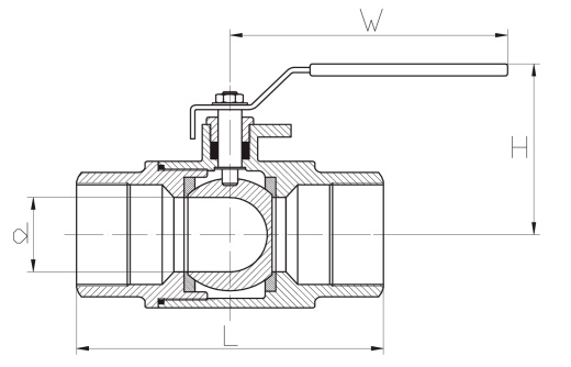 Кран шаровой муфтовый трёхходовой нержавеющий тип T 2" PN63 / WOG1000 AISI 304 (L) / 1.4301 (7) / 08X18H10